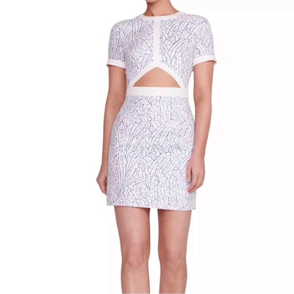 STAUD Mini Perla Dress in Blue Palm - Size 2